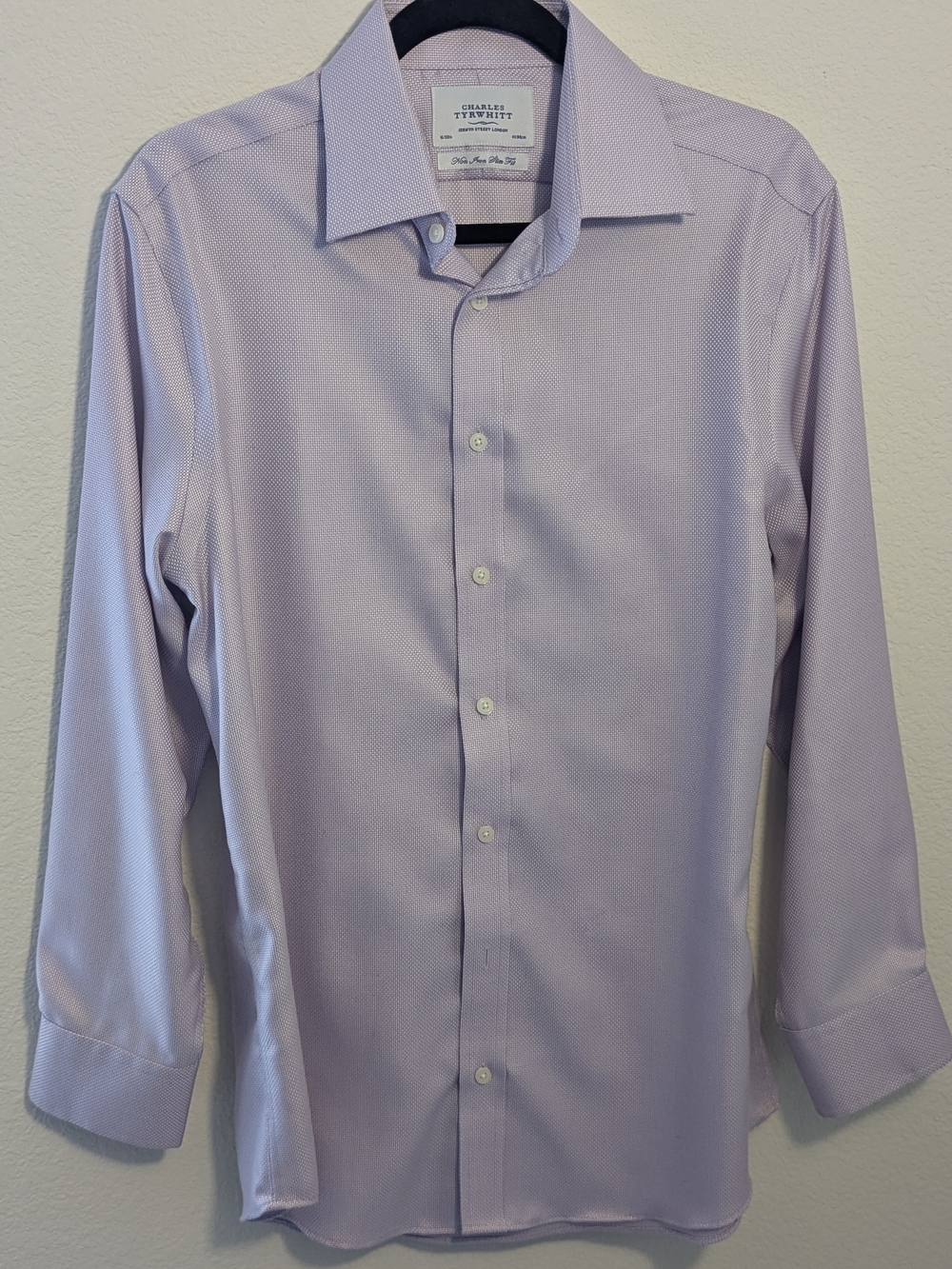 Charles Tyrwhitt Non-Iron Slim Fit Lavender Dress Shirt 16 33 Basketweave